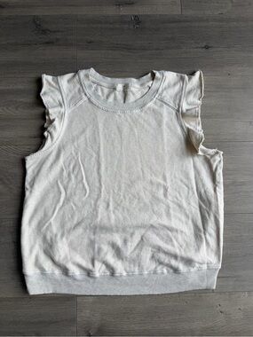 T.La Ruffle-Trim Cotton Top in Oatmeal- size Large
